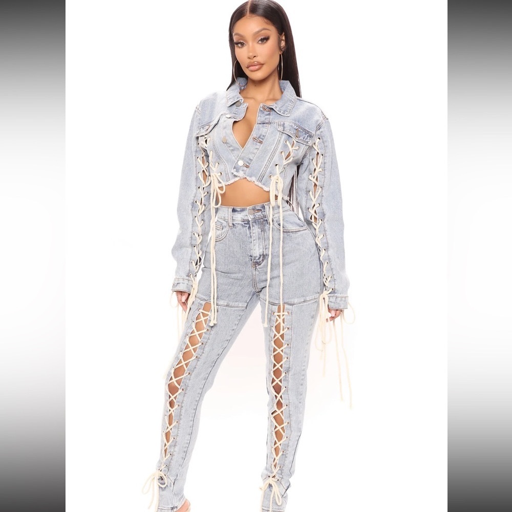 Fashion nova denim 2 piece set